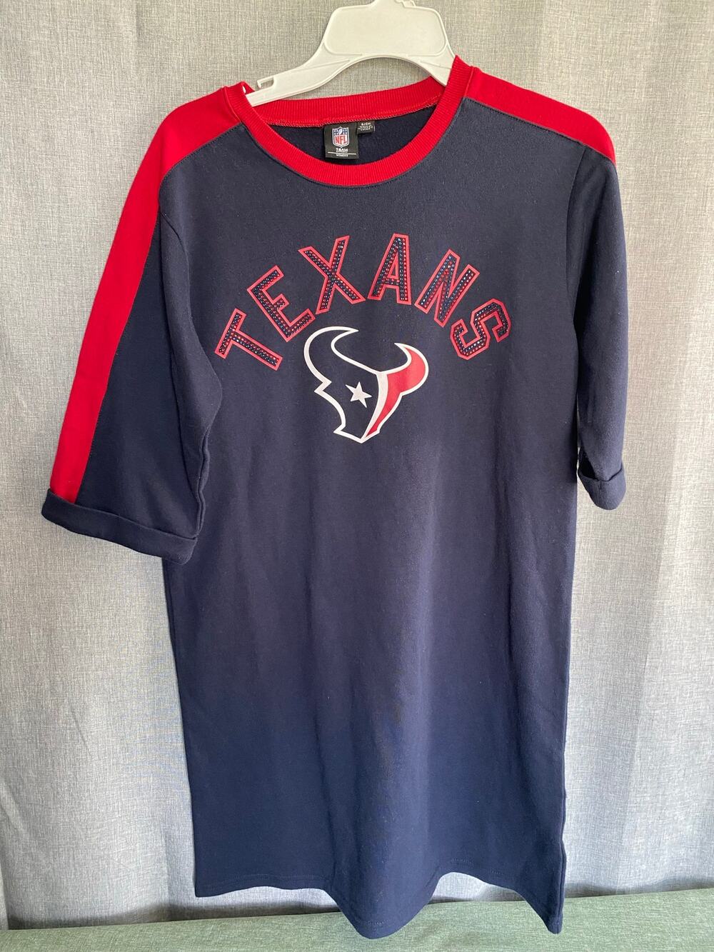 NFL Team Apparel Womens Houston Texans T-Shirt Dress Size S Blue Red Rhinestone